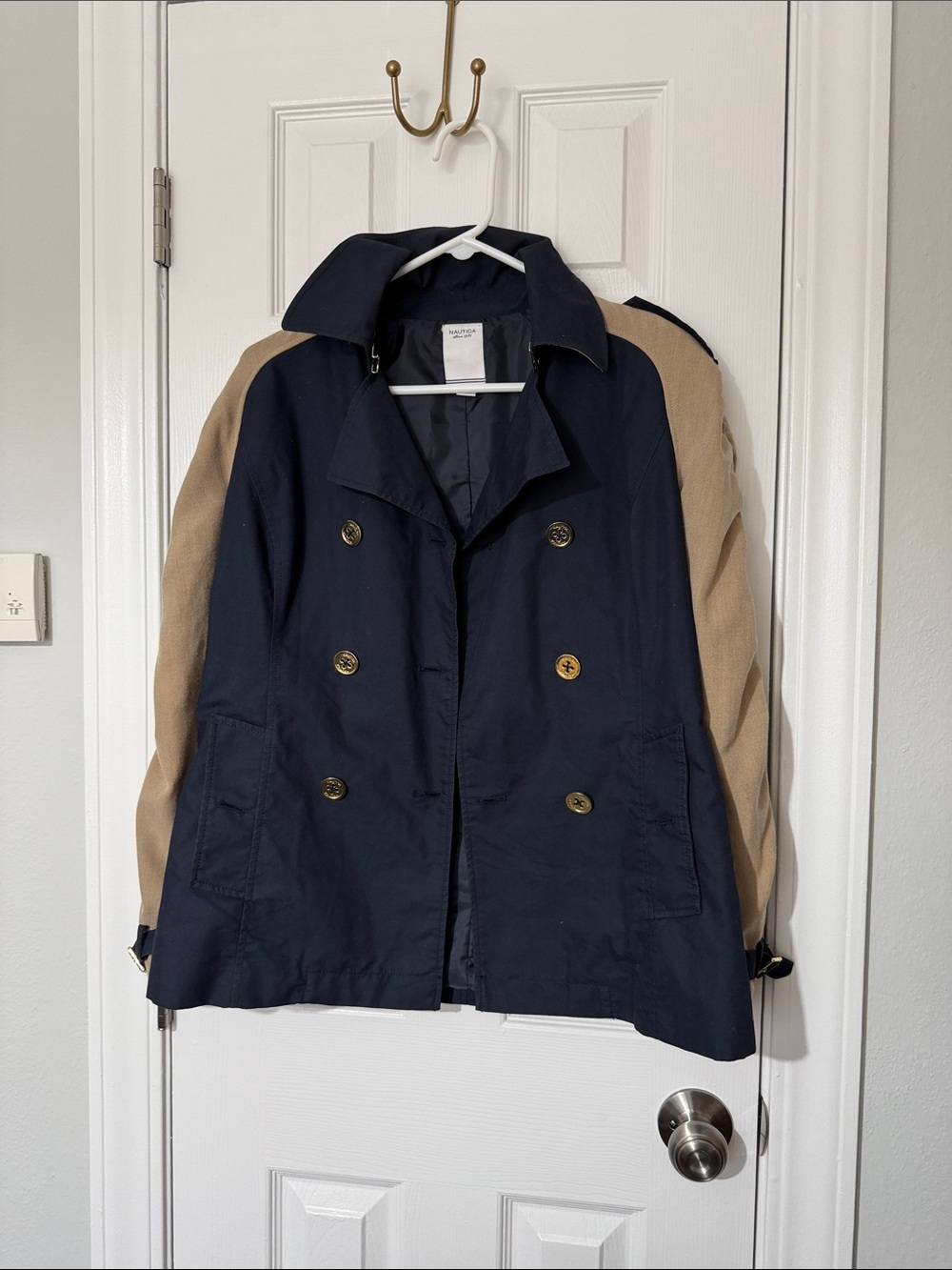 Nautica Navy and Tan Double-Breasted Pea Coat